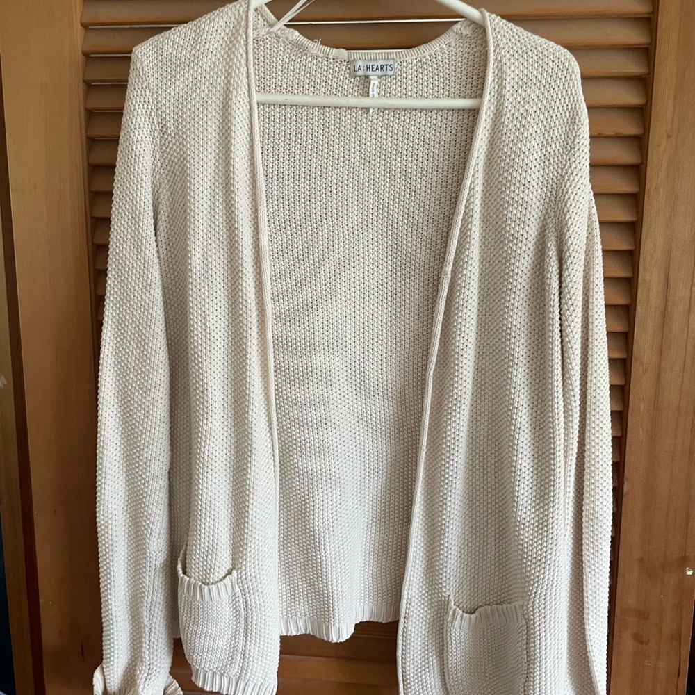 La Hearts Cream Cardigan Sweater Lightweight Knit 100% cotton